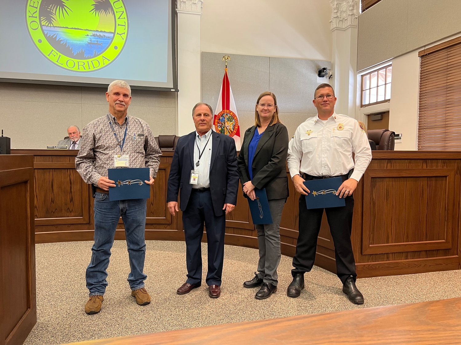Left to right are:  Assistant to County Administrator/Special Projects, ￼￼Russell Rowland, City Administrator Gary Ritter, Community Services Director Denise Whitehead, and Bureau Chief of Community Risk Reduction/Fire Marshal, Justin Hazellief.